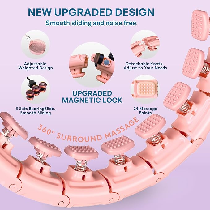 U1 Weighted Hula Hoop – 30 Knots 19"–61" Adjustable Waist, Magnetic Lock with Spring Massage Heads, Infinity Hoop Plus Size for Adults & Kids, Ab Workout, Weight Loss, Abdominal Toner