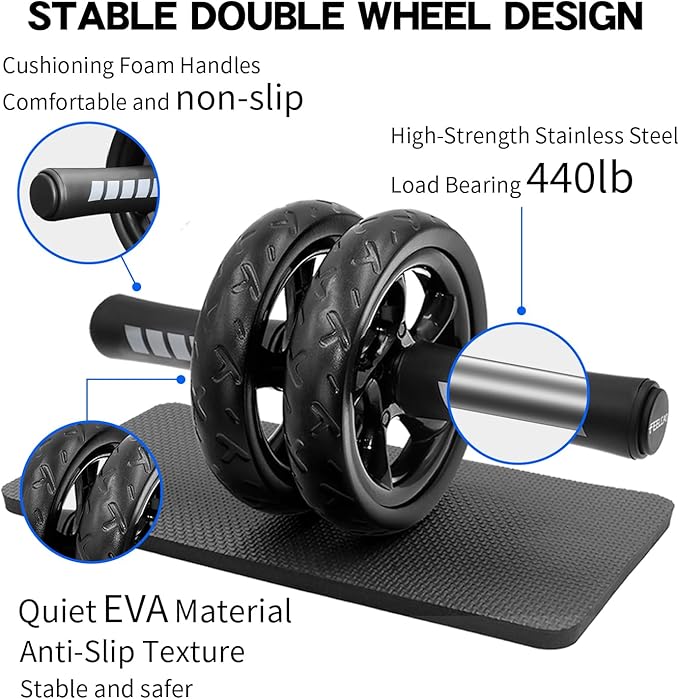 Ab roller wheel with knee pad for abdominal exercise core workout weight loss no noise easy to assembling light weight perfect home gym equipment for men & women