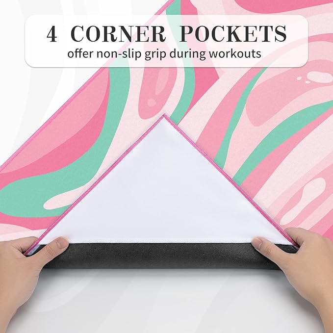 Yoga Mat Towel Cover with Large Corner Pockets, Non Slip Grip Microfiber Mat Cover Mat for Hot Yoga, Pilates and Gym Workout, 70" L x 26" W, Pink