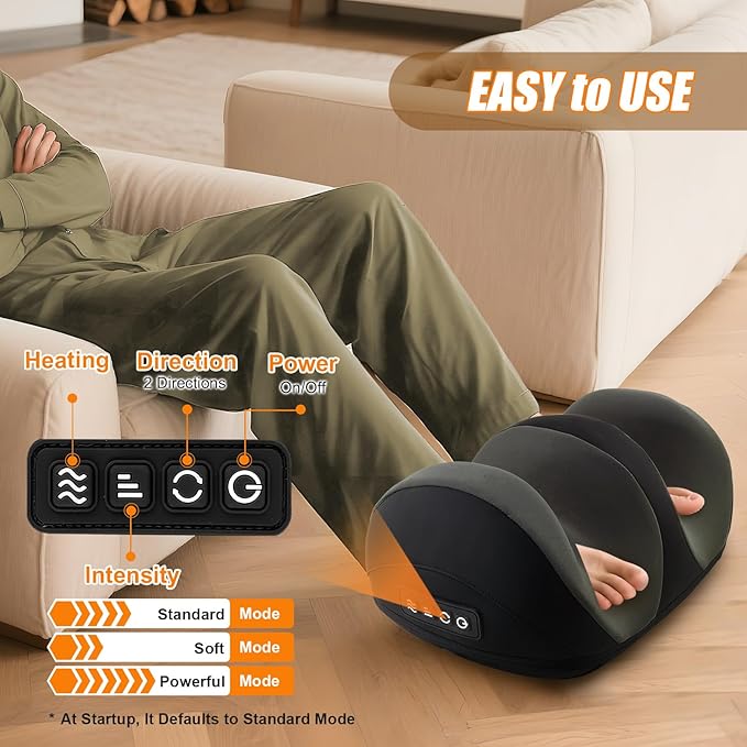Foot Massager with Heat, Shiatsu Kneading Foot and Calf Electric Massager Machine with Roller, Massage Feet/Arm/Calf/Ankle for Relax, Plantar Fasciitis, Pain Relief, Gifts for Women & Men, Black