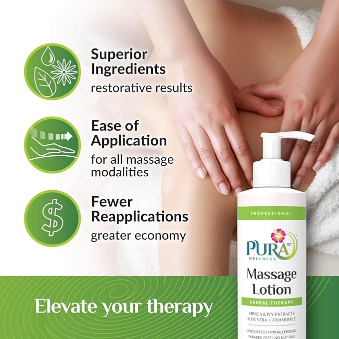 Herbal Therapy 8 Fl oz Massage Lotion, Aloe Vera, Professional, Massage Therapy, Deep Tissue, Unscented, Hypoallergenic, Natural Ingredients, Skin Hydrating, Moisturizing, Muscle Relief