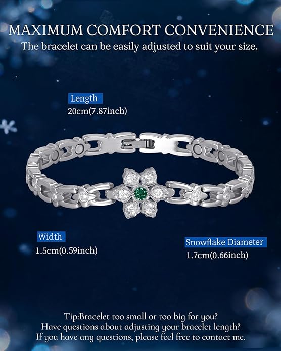 RainSo Women's Magnetic Snowflake Bracelet - Stainless Steel Bracelet - Deep Green Gemstone and Crystal Inlay Design - Adjustable Size Comes with Gift Box -Christmas Holiday Gifts for Her