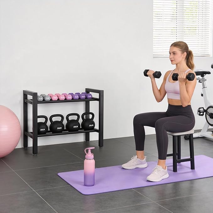 Dumbbell Rack 2 Tier 19.7 IN Adjustable Weight Rack For Home Gym, 300LB Total Capacity, 150LB Per Shelf Heavy Duty Dumbbell And Kettlebell Storage Stand, Stable Space Saving Rack (Rack Only)