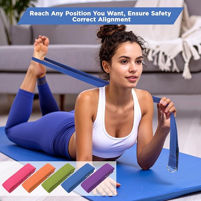 10 Pieces 8ft Yoga Strap for Stretching Bulk with Adjustable Metal D Ring Buckle Loop Exercise Band Stretching Belt for Fitness Gym Workout Pilates Physical Therapy