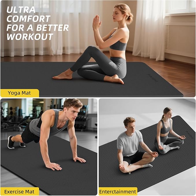 Extra Long Wide Yoga Mat 76"x33"x2/5 Inch - Non Slip Thick Exercise Mat for Home Gym, Yoga, Pilates & Workouts