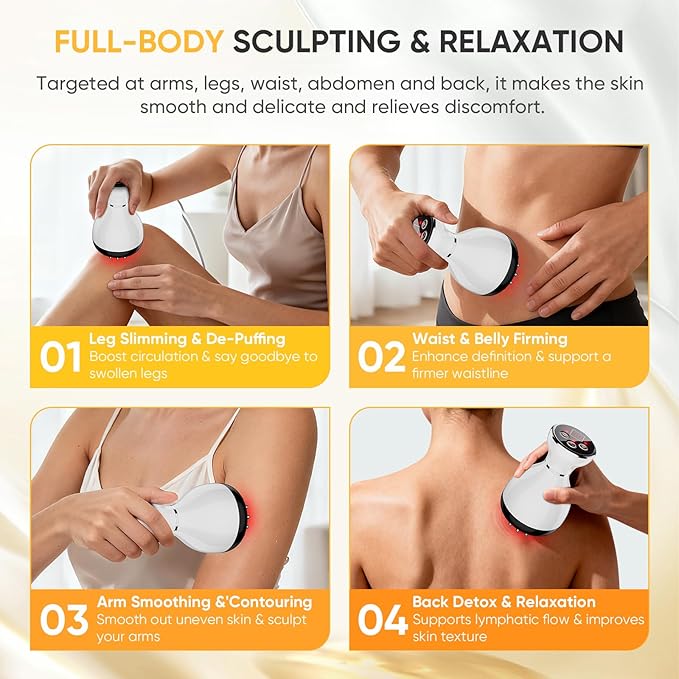 Lymphatic Drainage Massager - Anti Cellulite Massage Tool & Body Sculpting Machine with 30-Level Microcurrent, Light Heat & Vibration for Legs Arms & Belly Body Helps Reduce Stretch Marks & Cellulite