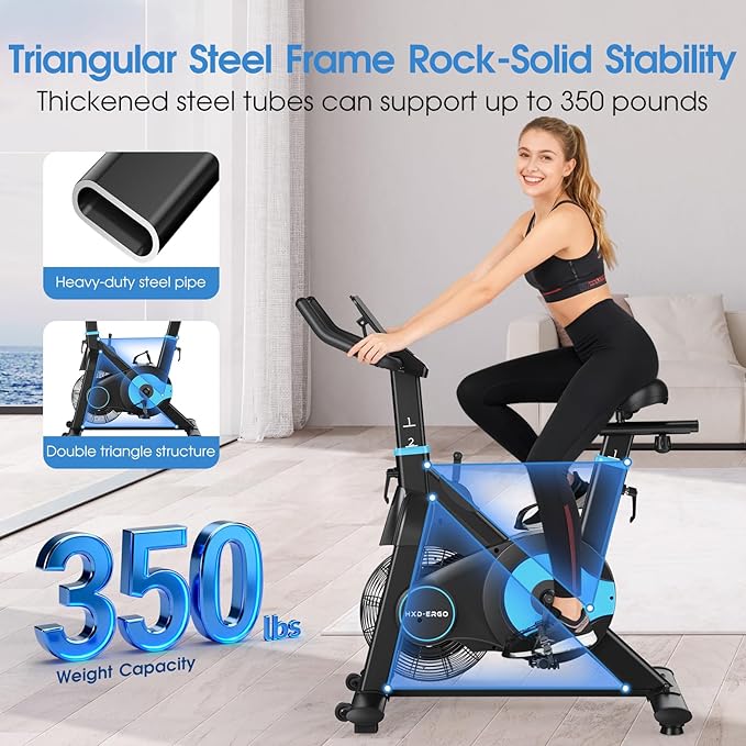 HXD-ERGO Exercise Bike, Magnetic & Air Resistance Indoor Bike, Stationary Bike for Home with Silent Belt Drive, Adjustable Resistance, App Compatible Cycling Bike with LCD Monitor, 350lbs Capacity Workout Bike