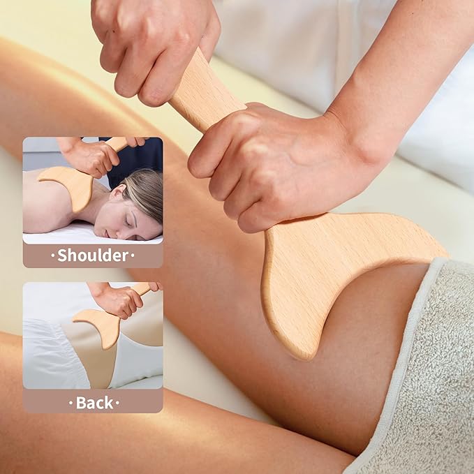 3 in 1 Lymphatic Drainage Massager Wood Manual Fascia Massage Roller and Gua Sha Tool Set for Body Release Cellulite Anti Cellulite and Relieve Muscle Fatigue 3 Packs