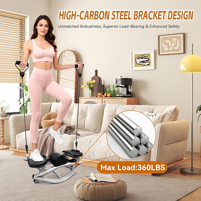 Rock Stepper with Digital Monitor, Low-Impact Compact Rock Stepper Side to Side with Resistance Bands and Non-Slip Floor Mat, Portable the Rock Stepper for Home, Apartment, Dormitory, Office