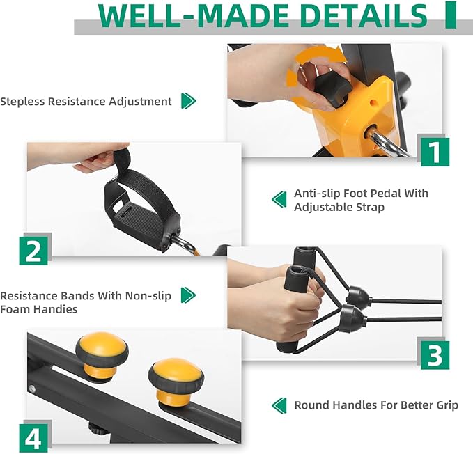 VIVIJASON Foldable Pedal Exercise Bike for Seniors, Adjustable Hand Arm Leg and Knee Exercise Peddler, Recovery Physical Therapy Home Exercise Bike, Handgrip, Resistance Band, Non-Slip Suction Cup