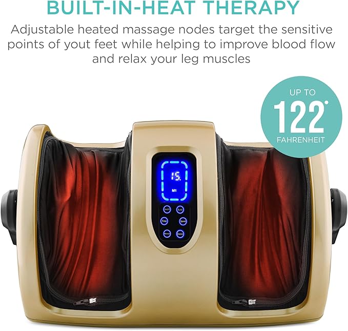 Best Choice Products Heated Shiatsu Foot Massager for Pain Relief, Plantar Fasciitis, Neuropathy, Blood Circulation w/Compact Design - Gold