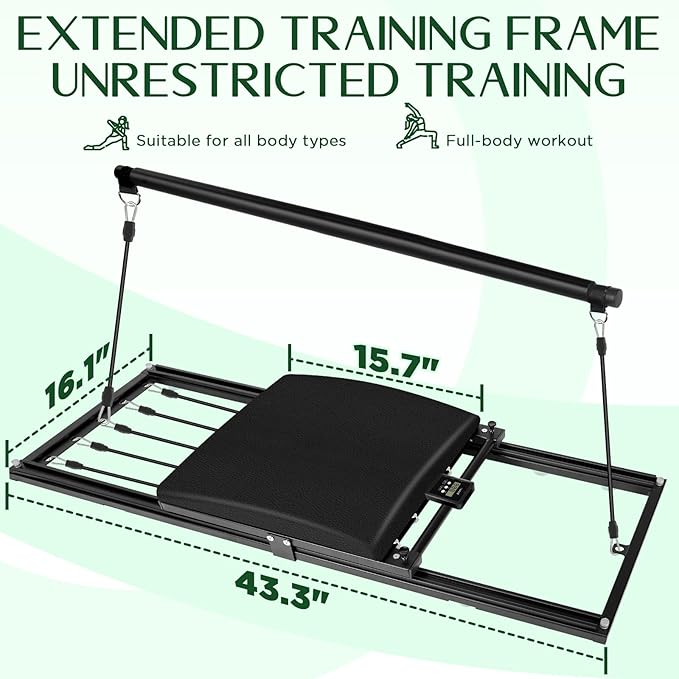 Pilates Board, Foldable Pilates Reformer Set, Multi-Purpose Iron Extended Pilate Equipment, 7-in-1 Pilate Machines for Home Use, with Pilates Bar, Resistance Bands