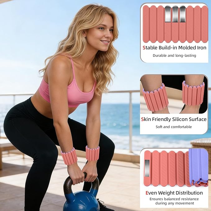 Abahub Wearable Wrist & Ankle Weights Set of 2, Stackable Magnetic Weighted Bracelet for Women, Waterproof Silicone Arm Leg Weights for Home Gym Workout, Running, Yoga & Pilates