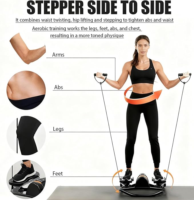 Rock Stepper Exercise Machine, Foldable Lateral Stepper Side to Side with LCD Monitor, Carbon Steel Step Machine for Home Office, Heavy Duty 220lbs Capacity Rocking Stepper