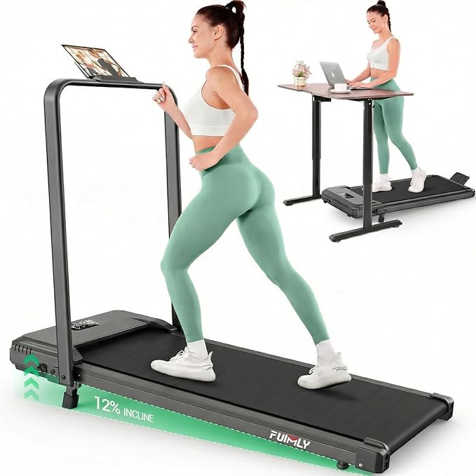 FUNMILY Upgrade Walking Pad Folding Treadmill with 12%/15% & Handle Bar, 3.5HP Foldable Under Desk Compact Treadmills for Home/Office/Gym, 400+lb Capacity, Shock Absorption