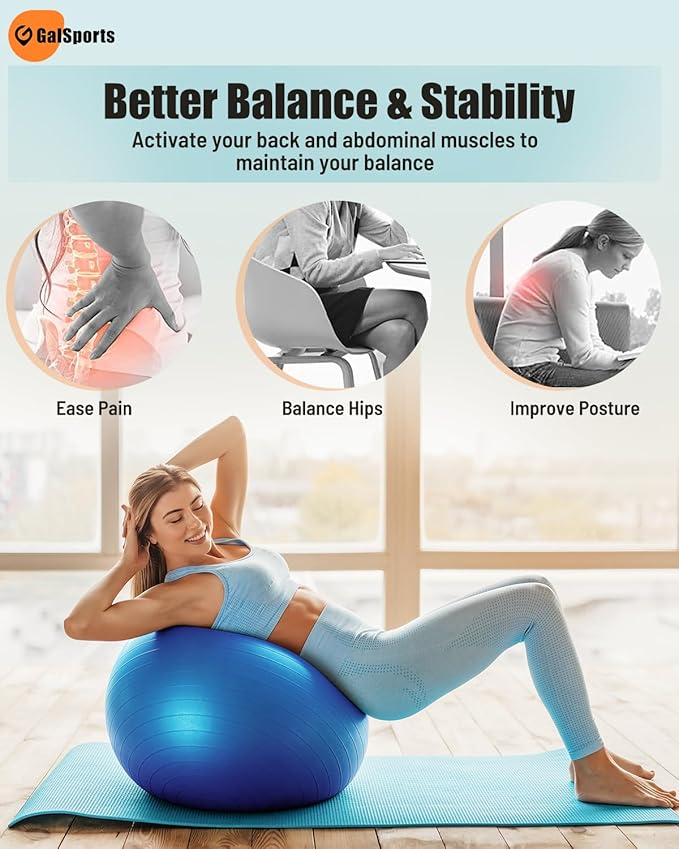 GalSports Anti-Burst Slip Resistant Stability Ball - Swiss Ball for Home Gym & Physical Therapy