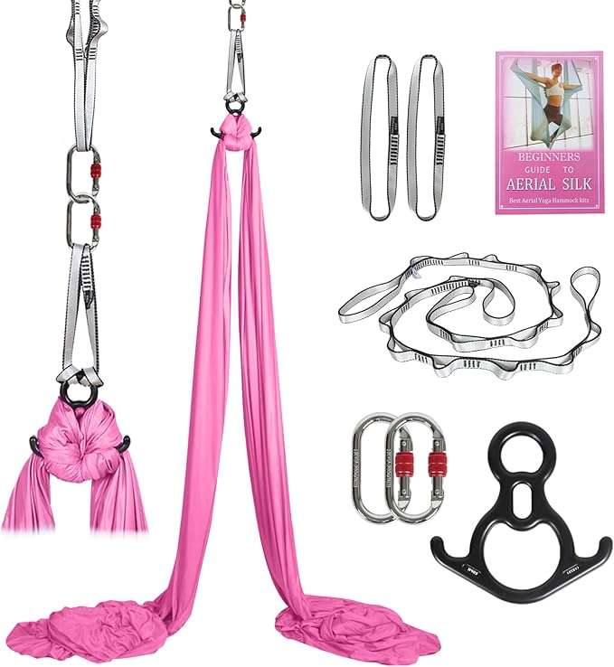 Aerial Silks Kit & Aerial Yoga Hammock - 11Yd Premium Fabric with Hardware - Easy Setup for Flying Yoga, Aerial Swing & Fitness - Supports Up to 14ft Rigging