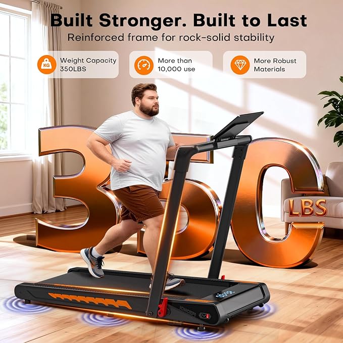 Treadmill with Speaker, 6-in-1 7.5MPH Foldable Treadmill for Home with App Compatible, Walking Pad with 10% Incline, LED Display, 3.0HP Brushless Drive, 350 LB Weight Capacity, 12 HIIT Programs