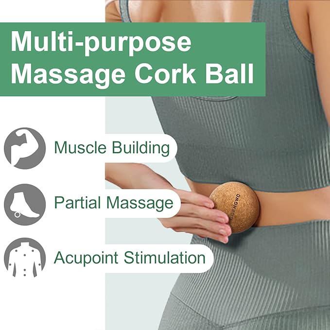 COENGWO Cork Massage Ball, Cork Myofascial Release Ball, Yoga Therapy Ball for Trigger Point Therapy, Muscle Knots, Deep Tissue Relief, 3 Inch