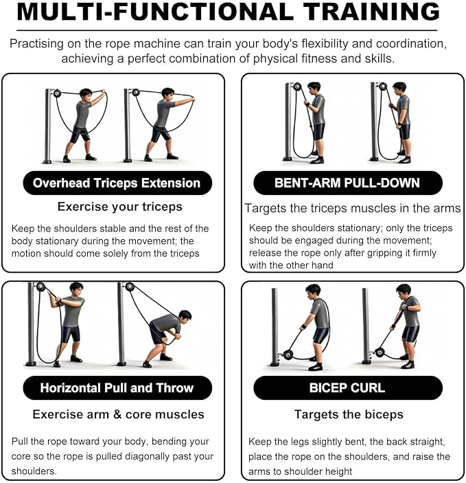 Endless Rope Training Machine, Compact Suspension Rope Climbing Machine, Adjustable Resistance Pulley System, Suitable for Muscle Endurance, Upper Body Training and Aerobic Training.
