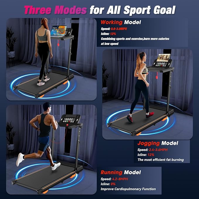 Folding 3 in 1 Walking Pad Treadmill with Handle Bar & Incline, 300 lb Capacity, Portable Under Desk Treadmill for Home Small Spaces Office
