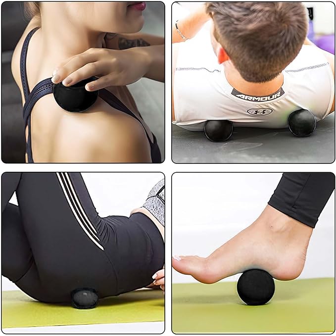 WOVTE Massage Lacrosse Ball for Sore Muscles, Shoulders, Neck, Back, Foot, Body, Deep Tissue, Trigger Point, Muscle Knots, Yoga and Myofascial Release (Black)