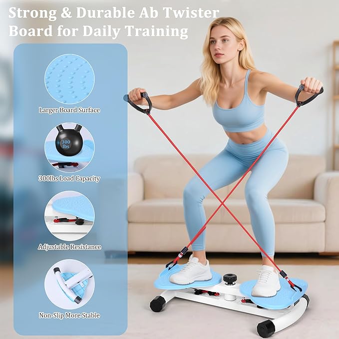 Waist Twister Machine Exercise, Ab Twister Board for Slim Waist and Core Ab Exercise, Noiseless Ab Machine with 300 lbs Weight Capacity, Home Gym Workout Equipment for Women Men