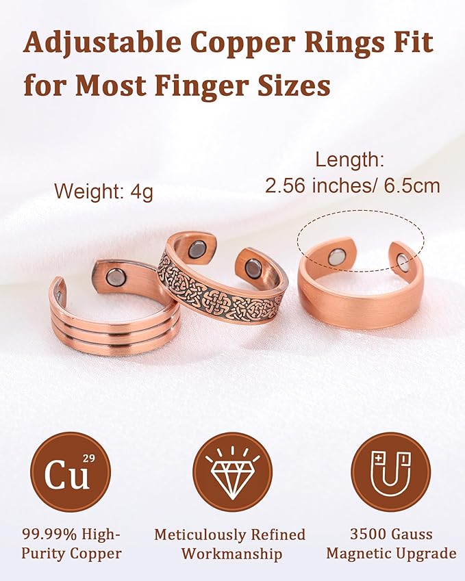 BioMag 3Pcs Lymphatic Drainage Copper Ring for Men Women, 99.99% Pure Copper Magnetic Rings, Jewelry Box