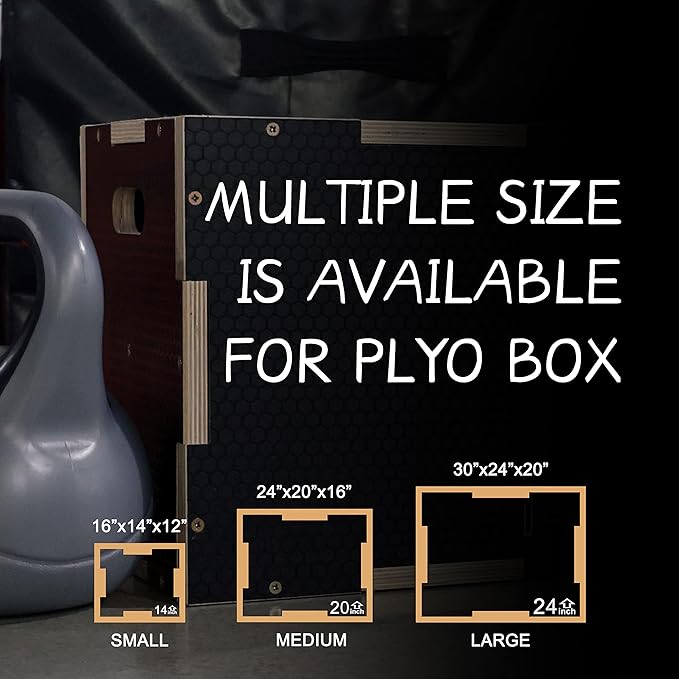Fitvids 3 in 1 Non-Slip Wooden Plyo Box Jump Exercise Platform, Plyometric Workout Equipment for Home Gym, Training Step Box, Black, Multiple Sizes