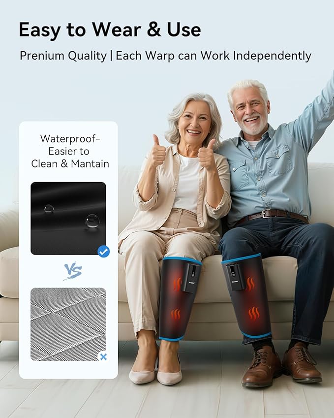 FIT KING Cordless Calf Massager with Heat & Compression – Rechargeable Leg Massager for Circulation, Edema, RLS & Pain Relief, 3 Heat Levels, 3 Modes & Intensities, Portable, Mom, Dad, Athlete Gift