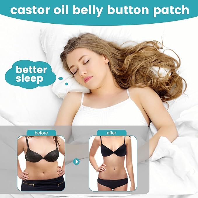 36Pcs Castor Oil Pack Wrap, Organic Cotton Castor Oil Patches for Belly Button, Disposable Self-Adhesive Pads, Portable Anti Leakage No Wash Kit