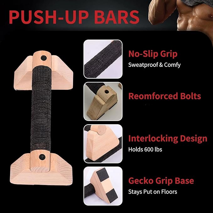 Wooden Parallettes Bars – Pair of 20CM Solid Wood Push Up Bars for Calisthenics, Handstand Training & Strength Workouts, Non-Slip Base Handstand Blocks & Pushup Handles for Home Gym Fitness