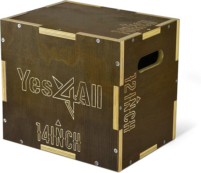 Yes4All Plyo Box, 3-in-1 Wooden Box Jumps for Home Gym, 450 lbs Boxes Step Up with Smooth Edges & Wide Built-in Handles for Jumping, Strength Training, Lunges, Squats, Dips