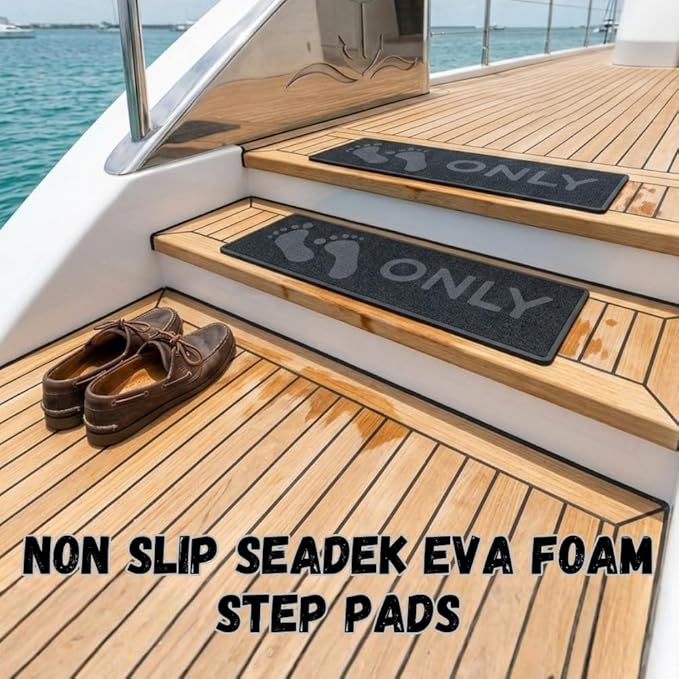 Naked Feet Only Step Pads Non-Slip EVA Foam Step Pad for Boat Gunwales & Ladders, 6mm Brushed Marine Grade Anti-Skid Adhesive Pads (Pair) SeaDek Technology - Black/Green