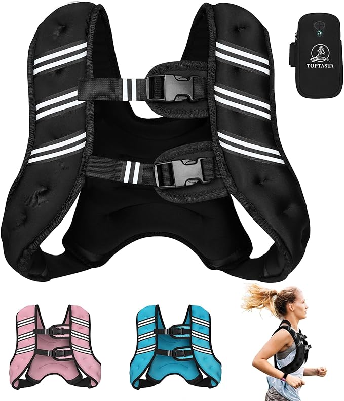 Weighted Vest for Women Men, 6lb/8lb/12lb/16lb/20lb/25lb/30lb Adjustable Weight Vest with Reflective Stripes for Workout, Strength Training, Running, Fitness, Muscle Building, Weight Loss, Rucking Vest With Phone Pouch