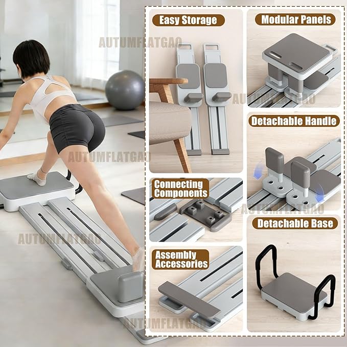 Pilates Board, 3 in 1 Pilates Ski Machine & Plilates Reformer, Multifuncional Portable Pilates Reformers Board for Home Workout, Combination 10+ Exercise Mode