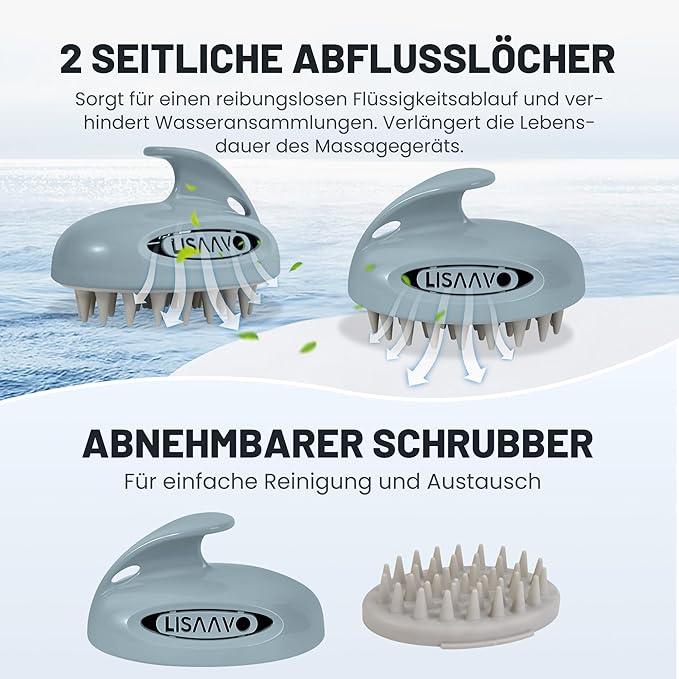 3 in 1 Hair Growth Scalp Massager,Replaceable Shampoo Brush for Relaxing,Deep Cleansing Exfoliator & Soothes itching - Wet/Dry Use for All Hair Types,Grey