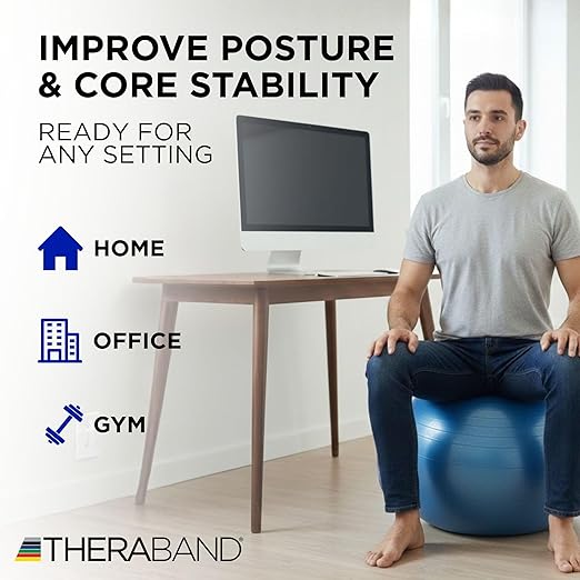 THERABAND Pro Series Exercise Ball, 30" Blue Stability Ball for 6'2"–6'8" Users, Anti-Burst Yoga & Pilates Ball, Balance & Core Trainer, For Athletes Fitness at Gym & Home