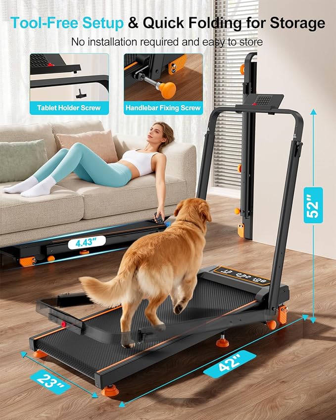 Walking Pad with 12% Incline/Adjustable Height, Upgraded 3.5HP Walking Pad with Handle Bar, 4 in 1 Foldable Under Desk Treadmill, Electric Portable Treadmills for Home 350LBS, LED Display