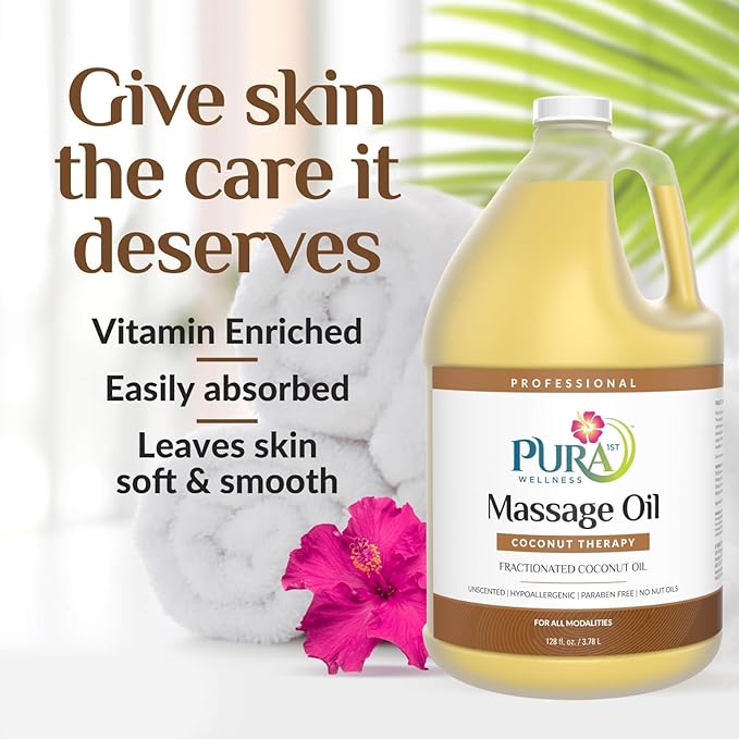 Coconut Therapy 1 Gallon Massage Oil, Coconut Oil, Professional, Massage Therapy, Deep Tissue, Unscented, Natural Ingredients, Skin Hydrating, Moisturizing, Muscle Relief, for Bruising