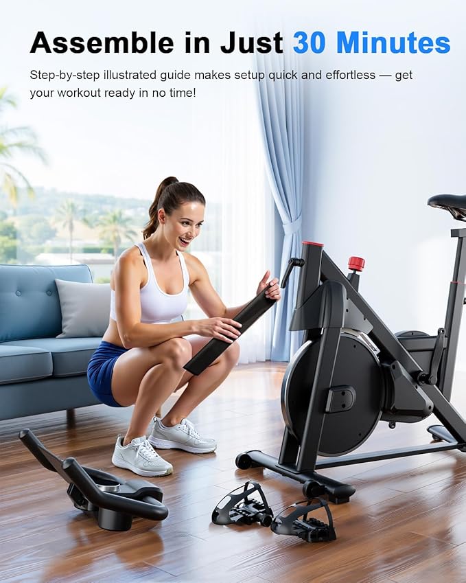 Superun Exercise Bike, Stationary Bikes for Home with Brake Pad, Low Noise Indoor Cycling Bike with 300LBS Weight Capacity, Workout Bike for Home Gym with Pad Mount LCD Monitor and Cup Holder