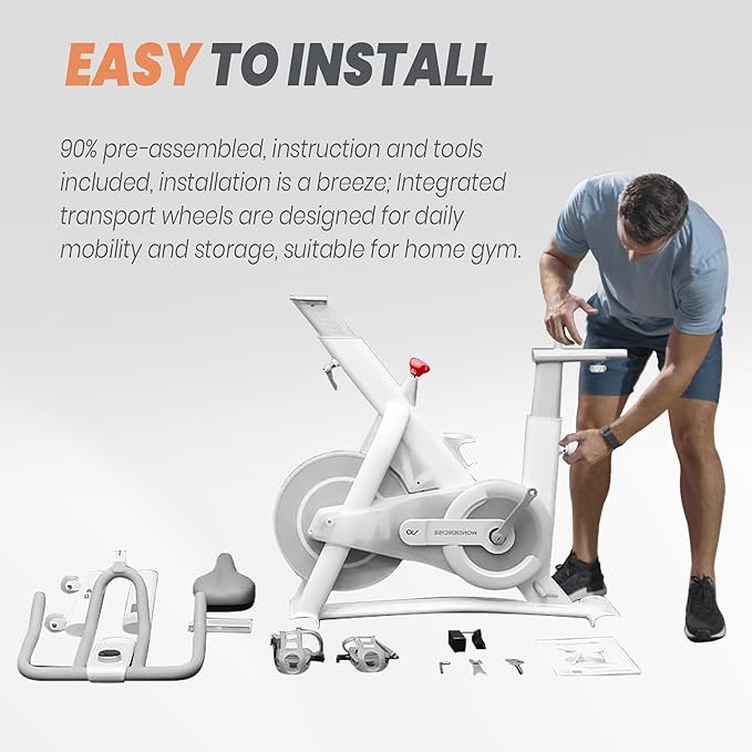 Wonder Core Exercise Bike, Wondercise Bike - 32-Level Magnetic Resistance Stationary Bike for Home Gym, Indoor Cycling with 13.2lbs Flywheel, Exclusive App, Tablet Holder, Adjustable Seat/Handlebars