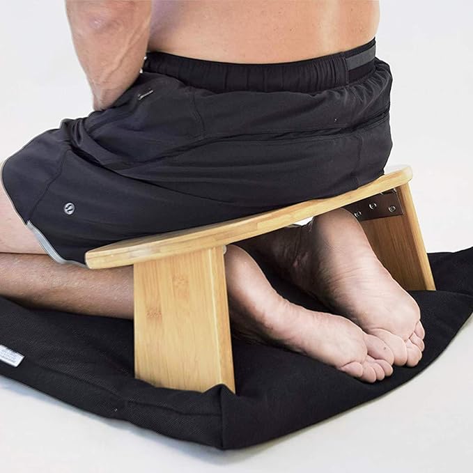 Bamboo Kneeling Meditation Bench, Locking Magnetic Hinges & Free Black Canvas Carry Bag, Folding Portable Design for Outdoor use & Travel