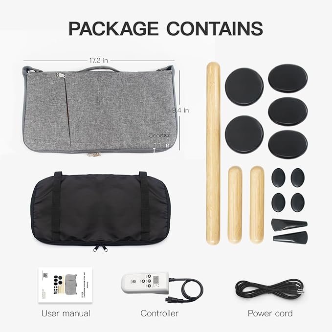 Massage Stones Set with Warmer Kit Hot Rocks Bamboo for Massage Hot Stones Massage Warmer Kit with Temperature Control and Carry Bag for Home Use (11 Stones and 3 Sticks) Suitable for Gifting