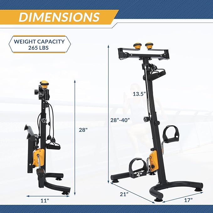 Pedal Exerciser for Elderly, Hand Arm Leg and Knee Exercise Bike, Adjustable Fitness Equipment for Total Body, Home Pedal Exercise Bike w/ Handgrip, Resistance Band, Non-Slip Suction Cup
