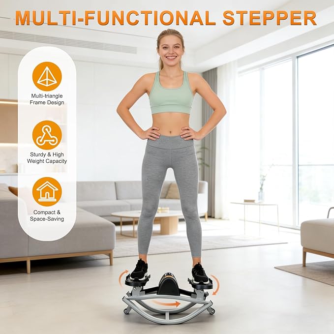 Rock Stepper, Side to Side Stepper Machine with Non-Slip Floor Mat and Resistance Band, Home Exercise Steppers for Legs, Glutes, Abs