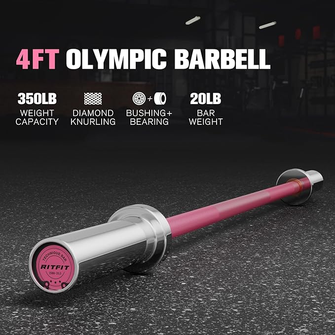 RITFIT Olympic Barbell 4ft/6ft - 2 Inch Weight Bar for Strength Training, Weightlifting, Squat, Deadlift, Bench Press, Curl, Overhead Press - 350lbs/500lbs Capacity