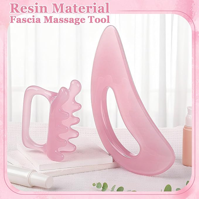 2Pack Fascia Massage Tool,Fascia Blaster for Cellulite Release Pink Resin Body Gua Sha Tool for Waist,Back,Legs,Face
