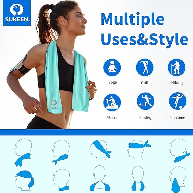 Sukeen Cooling Towel (40"x12"), Ice Towel Sets,Soft Breathable Chilly Towel,Microfiber Towel for Yoga,Sport,Running,Gym,Workout,Camping,Fitness,Workout & More Activities, 8 Pack