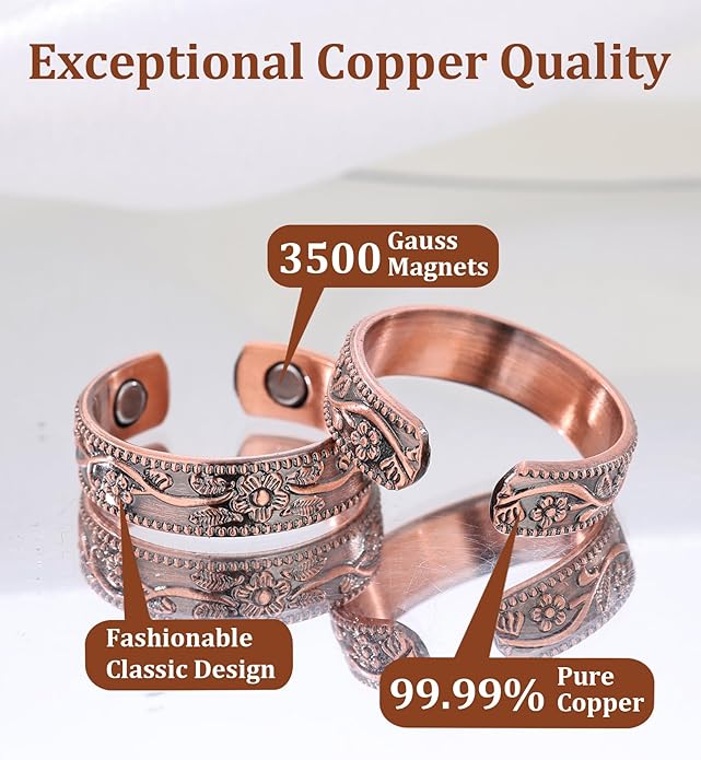 BioMag Magnetic Rings, Pure Copper Rings for Men Women, Adjustable Fingers Thumb Ring Jewelry Gift